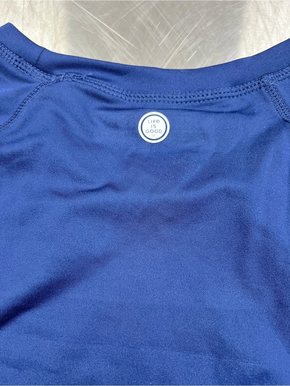Life Is Good Kids 50 UPG Navy Performance Tee with White Logo XL